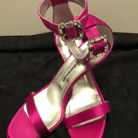 Manolo Blahnik Eufida Pink Sandal Crystal Buckle - Picture 5 of 7